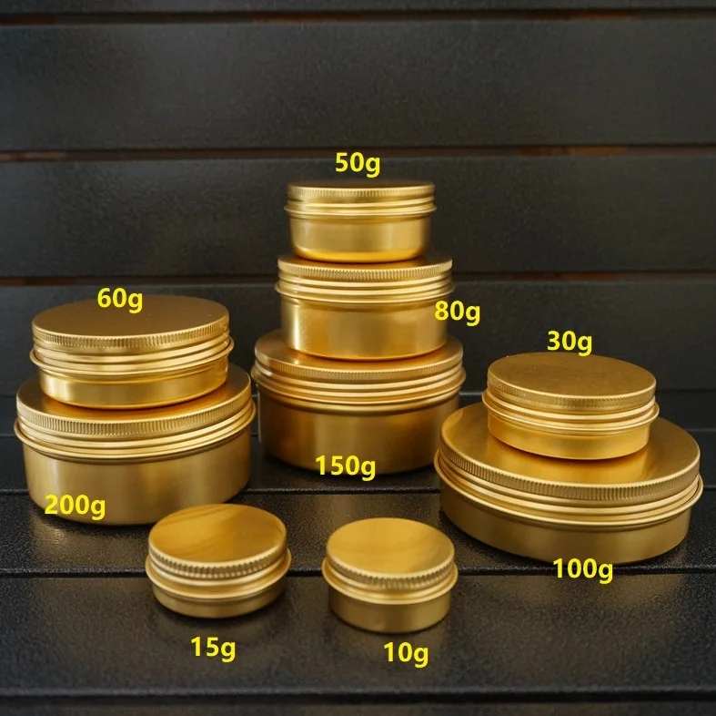 

10g 35*17mm Gold Aluminum Box Metal Tin Cans 10ml Round Cosmetic Cream Containers DIY Empty Refillable Jar Tea Aluminum Pot