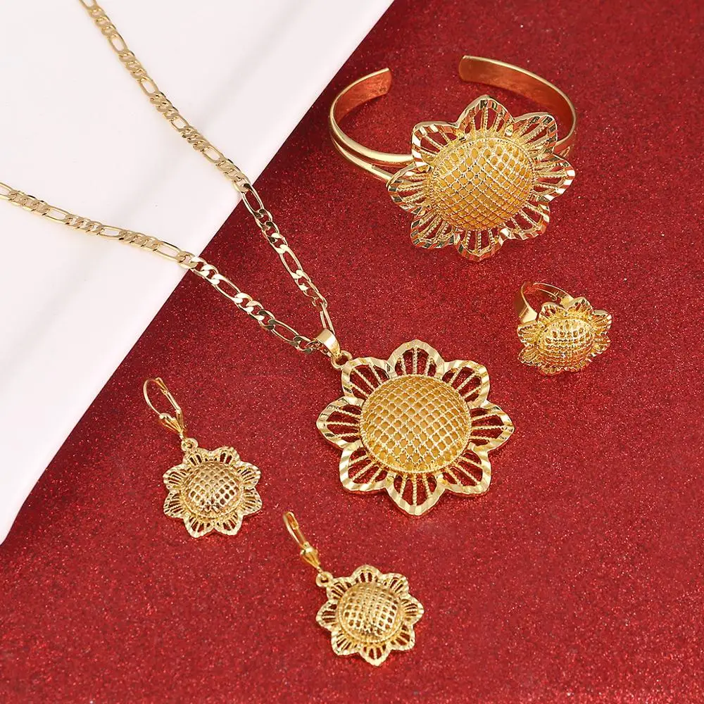 Ethiopian Sunflower Eritrea Habesha Africa Bridals Wedding Jewelry Set Fashion Necklace Pendnat Earrings | Украшения и аксессуары