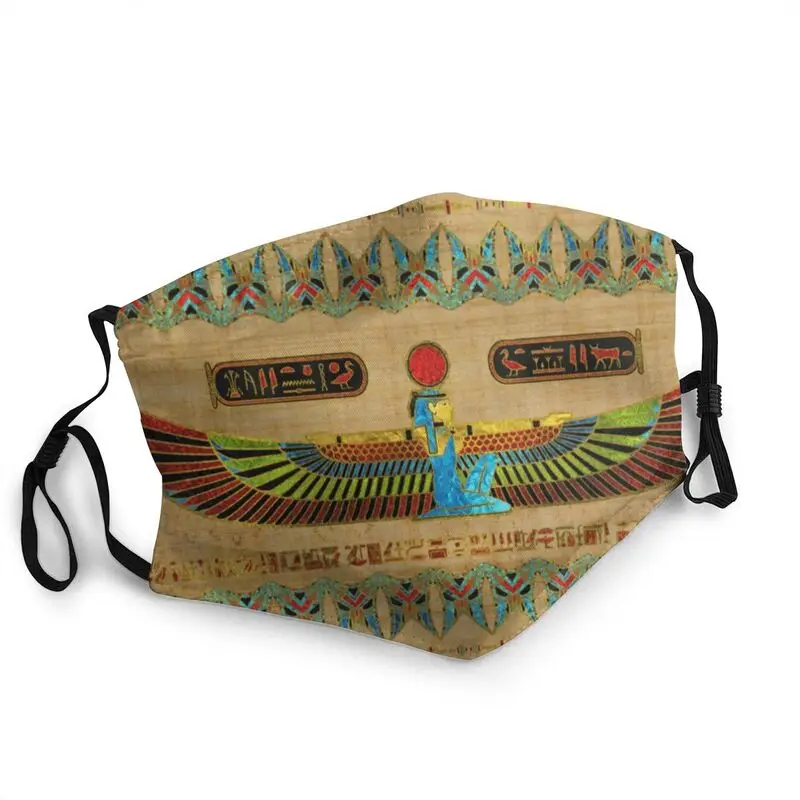 

Egyptian Goddess Isis Ornament On Papyrus Washable Unisex Mouth Face Mask Scarab Beetle Anti Dust Protection Respirator Muffle