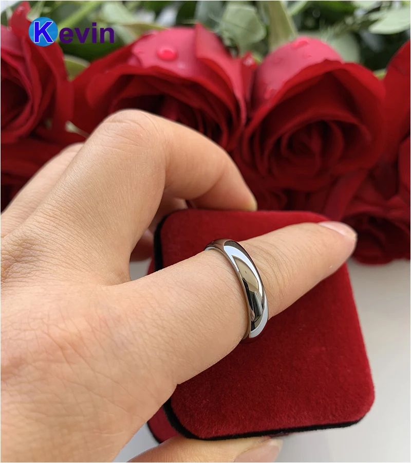 Женское Обручальное кольцо из вольфрама 4 мм с высокой полировкой и удобной