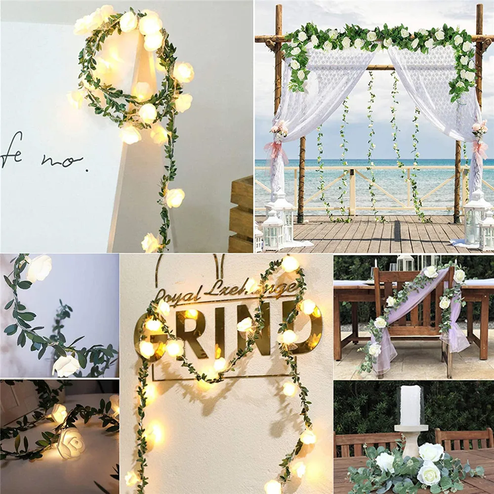 

10/20/40leds Rose Flower led Fairy String Lights Battery Powered Wedding Valentine's Day Event Party Garland Decor Luminaria
