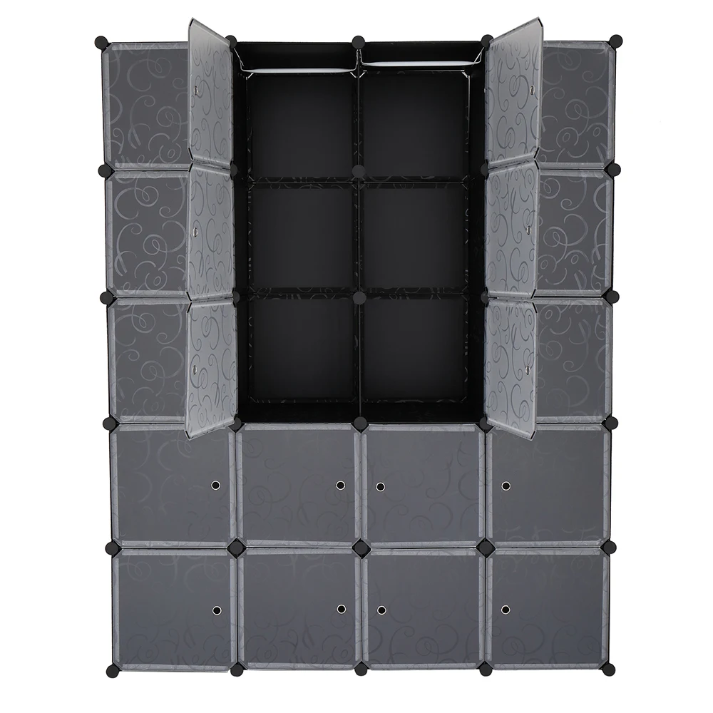 

BUYTOO 20 Cube Organizer Stackable Plastic Cube Storage Shelves Design Multifunctional Modular Closet Cabinet with Hanging Rod