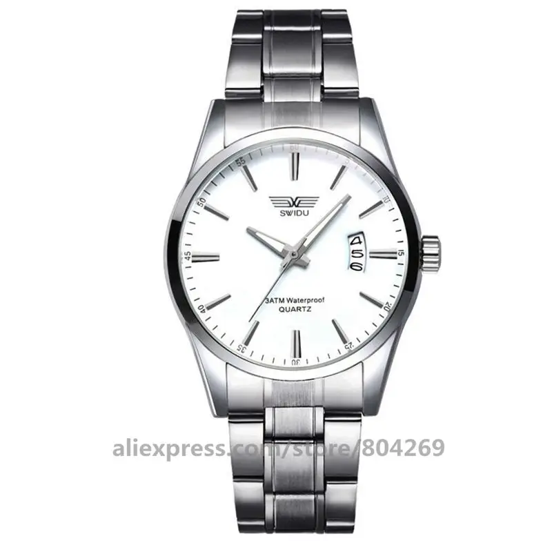silver white 50 шт./лот SWI-021 SWIDU мужские роскошные Простые Стальные часы с ремешком женские мужские кварцевые часы с календарем стальные мужские повседневные часы - Цвет: silver white