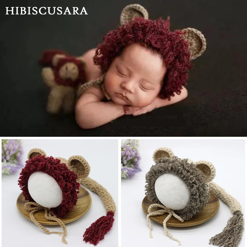 Infant Baby Photography Props Clothing Set Cute Lion Boys Girls Woolen Knitted Outfit Lionet Hat Tail Newborn Pictures Costumes