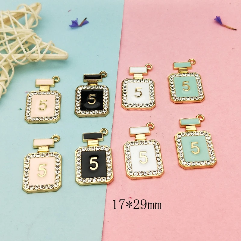 

10pcs Rhinestone Perfume Bottle Enamel Charms Metal Pendants Fit DIY Bracelet Earrings Floating Jewelry Accessories Golden Base