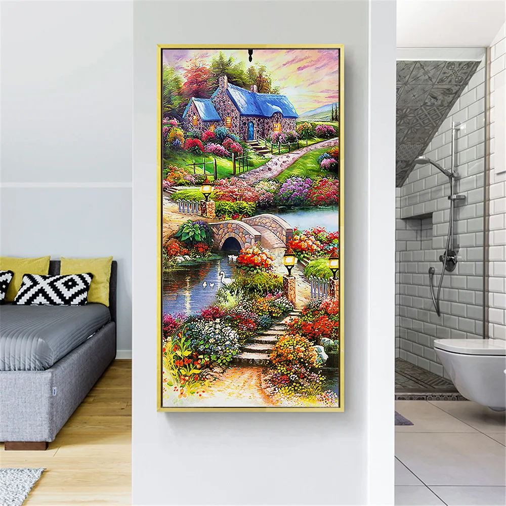 huacan 5d diy mosaic diamond painting full square rhinestones house garden road diamond embroidery flower river landscape puzzle free global shipping