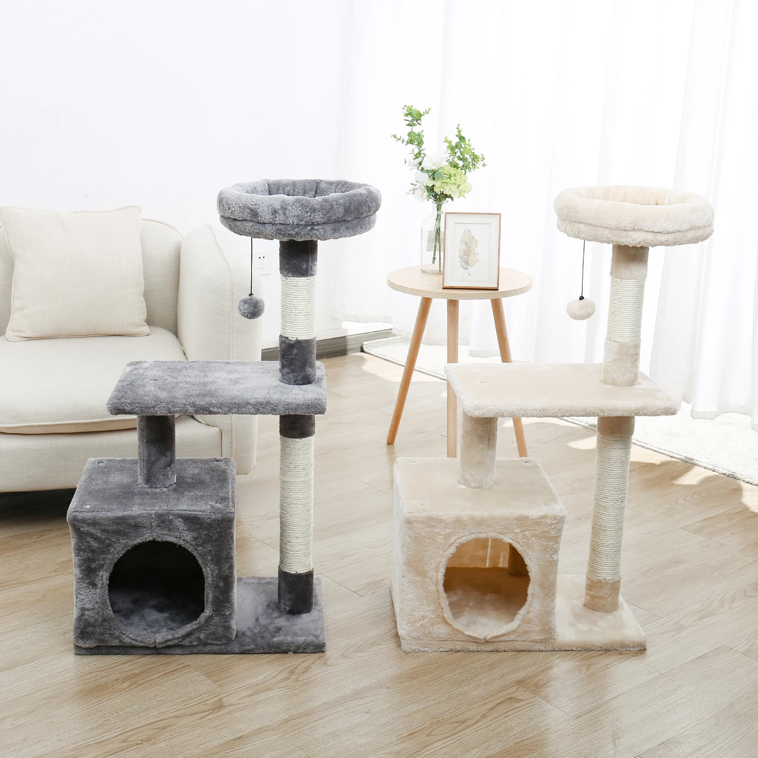 

H228cm Pet Cat Tree Toy Condo Cat Climbing Tower Multi-layer With Hammock Cat House Furniture Scratching Solid Wood Post for Cat