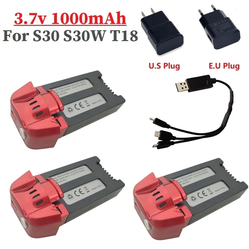 

3.7V 1000mAh Lipo Battery For SJRC S30 S30W T18 Drone RC Quadcopter Spare Parts for 3.7V Rechargeable Battery with 3 in1 charger