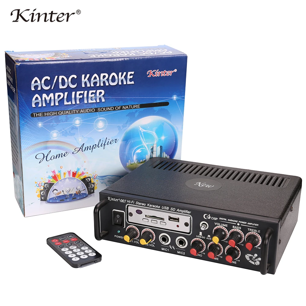 Kinter-007 караоке усилитель аудио 2.0CH 30 Вт contro бас ВЧ музыки микрофон эхо тон время воспроизведения стерео звук предложение USB SD AUX