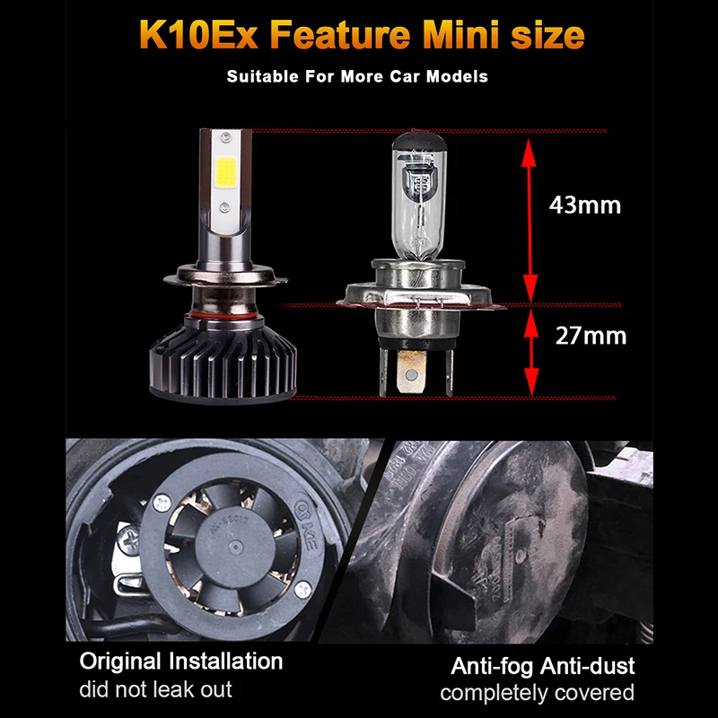 HLXG H7 8000K Auto Mini lampada 10000LM LED Car Headlight light Tail Lamp Bulb 360 degree Shining near Far high power 12V | Автомобили и