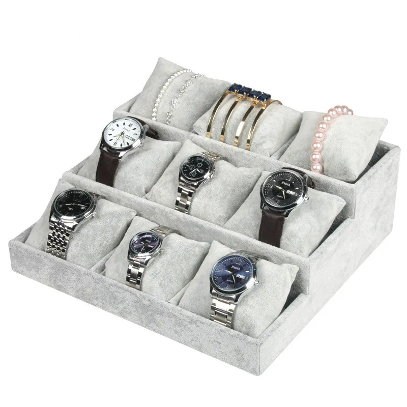 

Bracelet Jewelry Display Tray with Pillows Bangles Storage Tray 9 Grid Jewelry Organizer Watch Stand Holder
