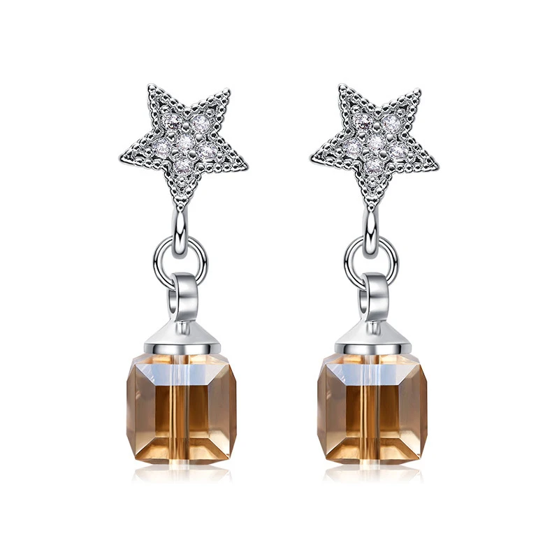 Warme Farben Crystal from Swarovski Earrings for Women S925 Sliver Square Cube Crystal Drop Earrings Korean Earrings Brincos