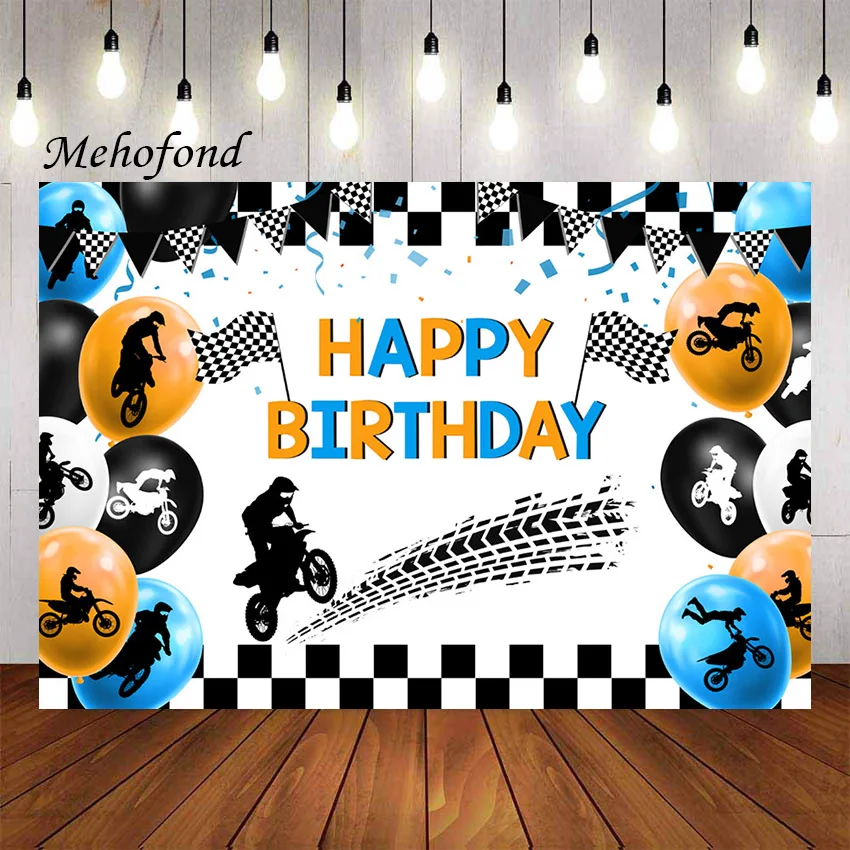 

Mehofond Motocross Photography Background Blue Balloons Decor Motorcycle Themed Boys Birthday Party Backdrop Photo Studio Props