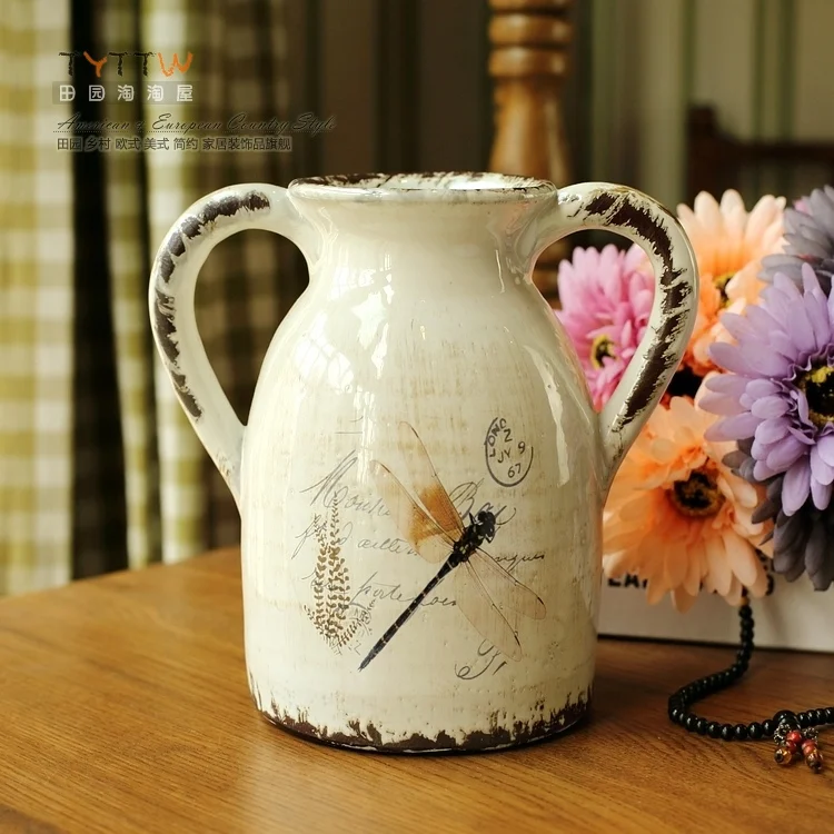 

Table European Vase Pastoral Vintage Ceramic Ornaments Flower Container Decoracion Casa Moderna Living Room Decoration EF50FP