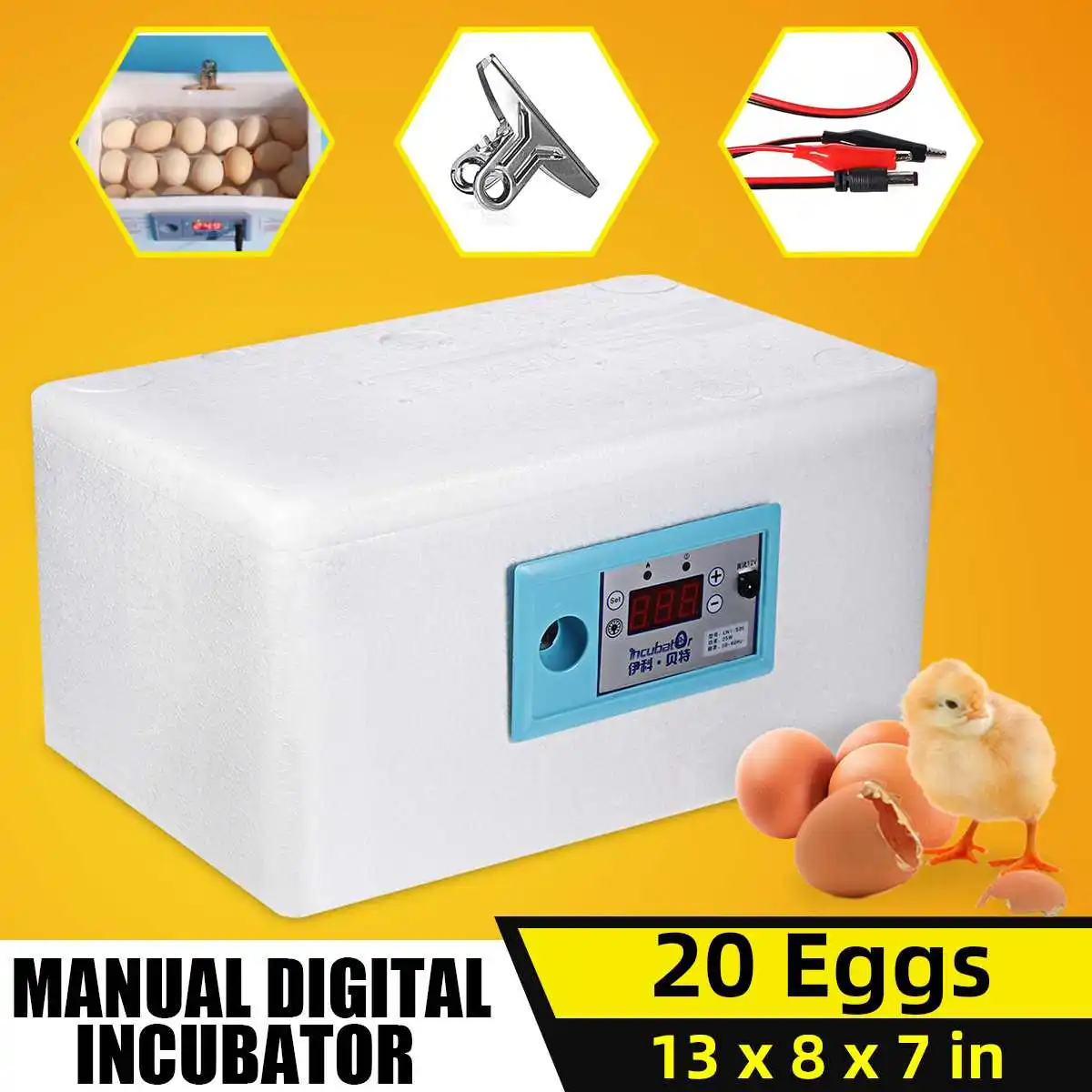 

20 Position Automatic Digital Family Eggs Incubator Chicken Poultry Hatcher Foam Home Waterbed Incubator Farm Incubation Tools