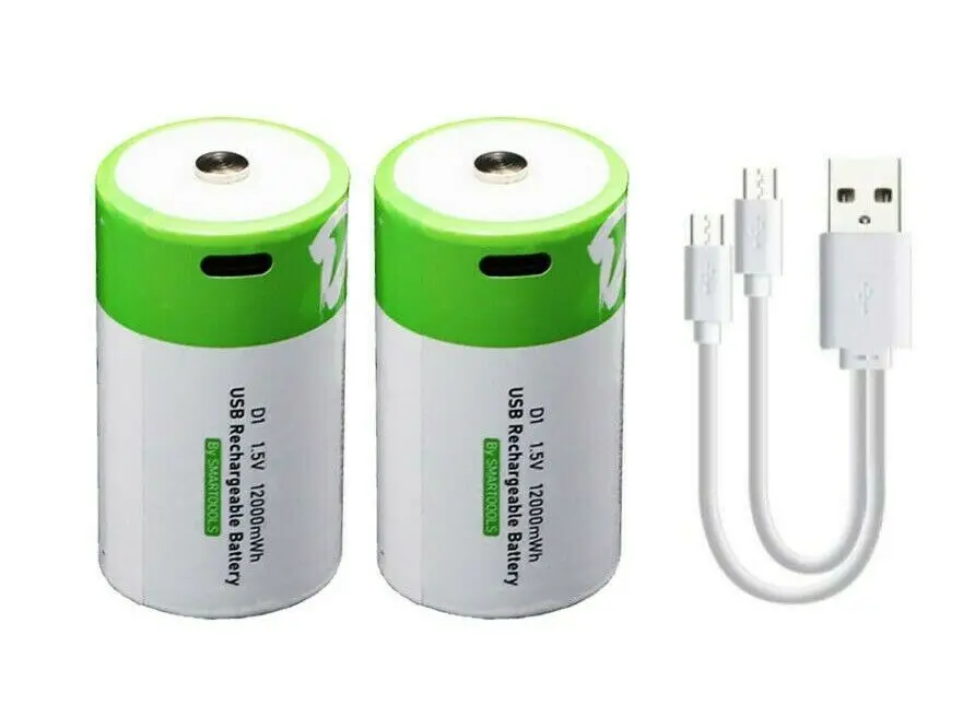 

2 x D Batteries Rechargeable via USB Type-C Lithium-Ion Li-Ion 1.5v 8000mAh