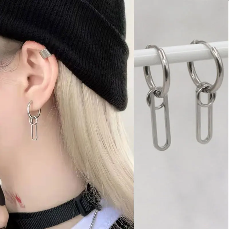 

New Stainless Steel Earrings for Women 2021 Trend Fashion Korean Style Personality Jewelry Hoop Earrings Dangle Grunge for Men