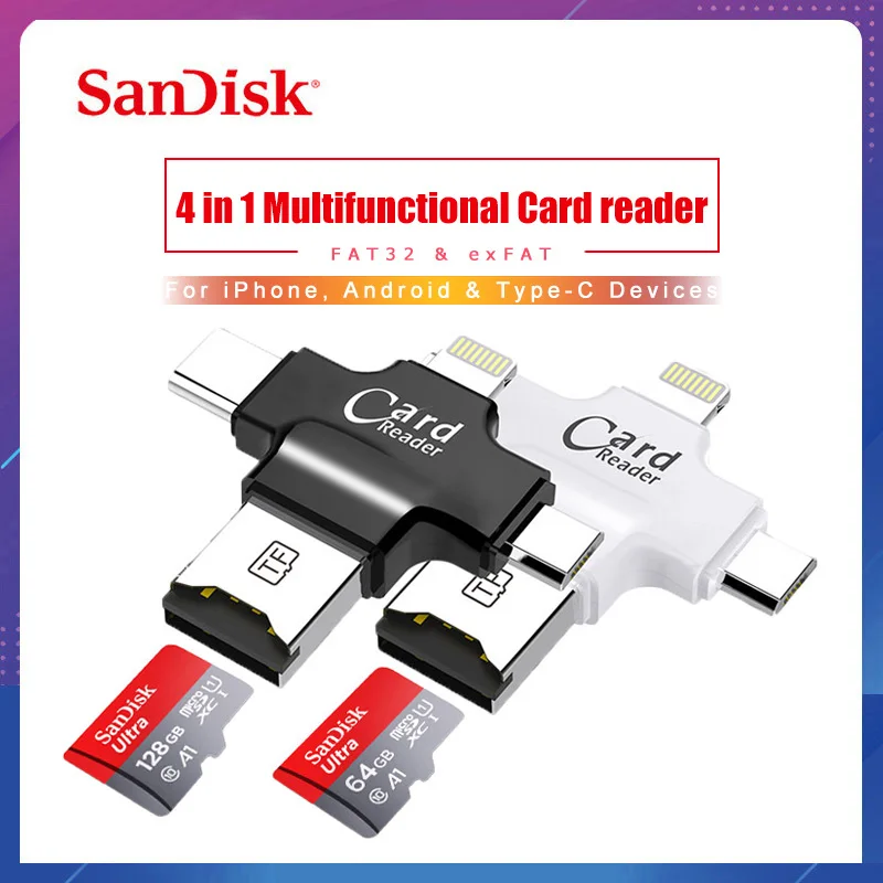 Флеш накопитель sandisk 4 в 1 флеш USB OTG 32 Гб 64 ГБ для iPhone 5/6/6/5c/Plus/7/ipad 16 Гб|USB