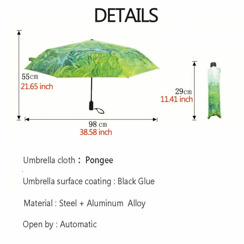 Женский зонт с рисунком Ван Гога креативный аксессуар от дождя и солнца масляная