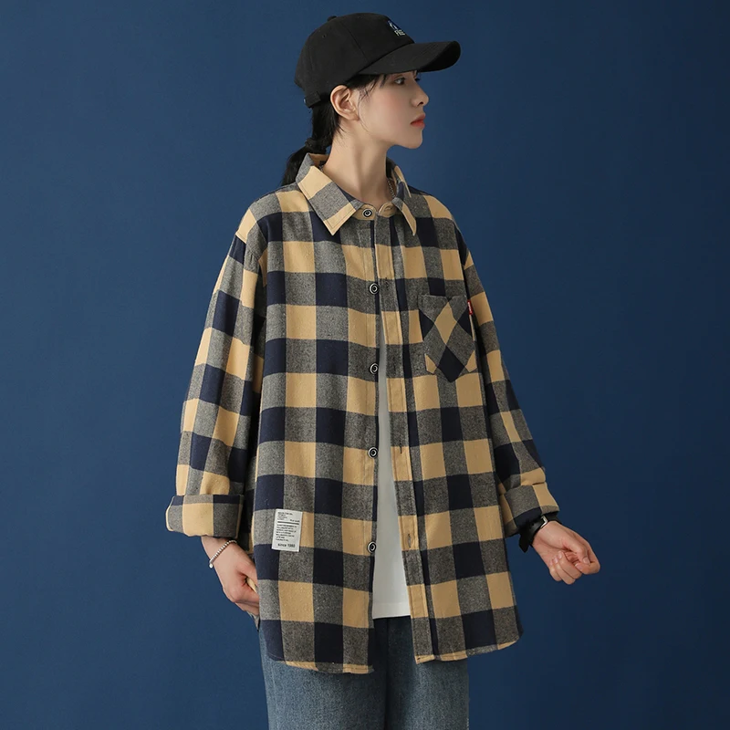 

Men's Plaid Shirt Long Sleeve lovers Hong Kong fashion brand handsome shirt ins fashion Korean loose versatile coat