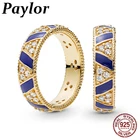 Paylor новый 925 кольцо из стерлингового серебра с голубым Эмаль Экзотические кольца полоски для женщин, чешские циркониевые обручальное кольцо ювелирные изделия