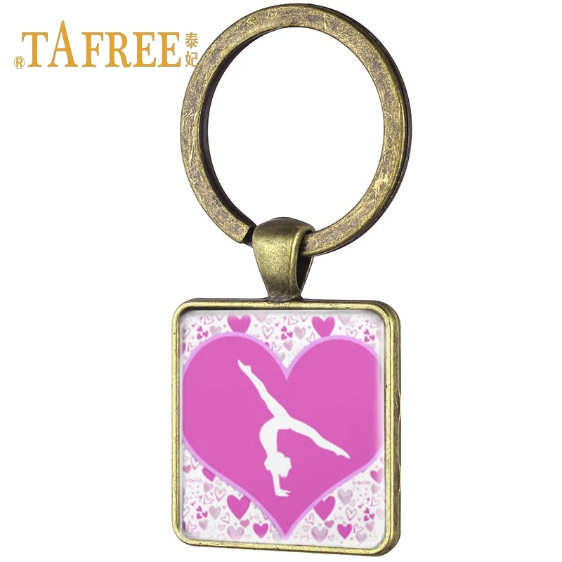 Tafree, модные, античные, бронзовые, квадратные Брелки, красивый танец, гимнастика, ходы, детский подарок, кольцо для ключей, ювелирные изделия, GY219