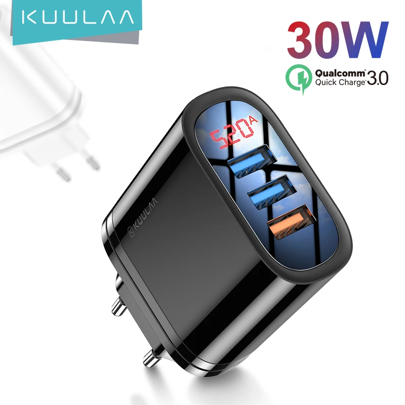 

KUULAA Quick Charge 3.0 USB Charger 30W QC3.0 QC Fast Charging Multi Plug Mobile Phone Charger For iPhone Samsung Xiaomi Huawei