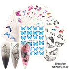 Наклейки для ногтей в виде бабочки, 30 листовнабор, большие водные наклейки черного и синего цвета для нейл-арта, украшение для маникюра