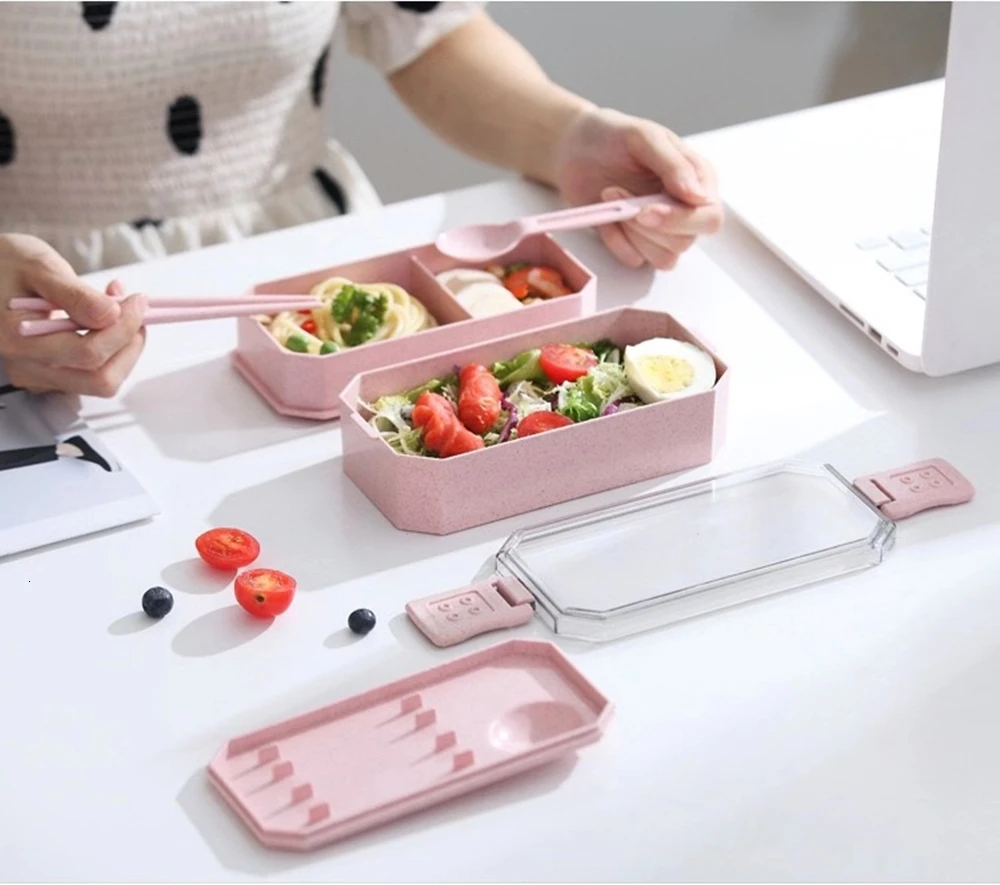 800 мл здоровый материал Ланч-бокс 2 слоя пшеничной соломы Bento коробки микроволновая посуда контейнер для хранения продуктов Ланчбокс