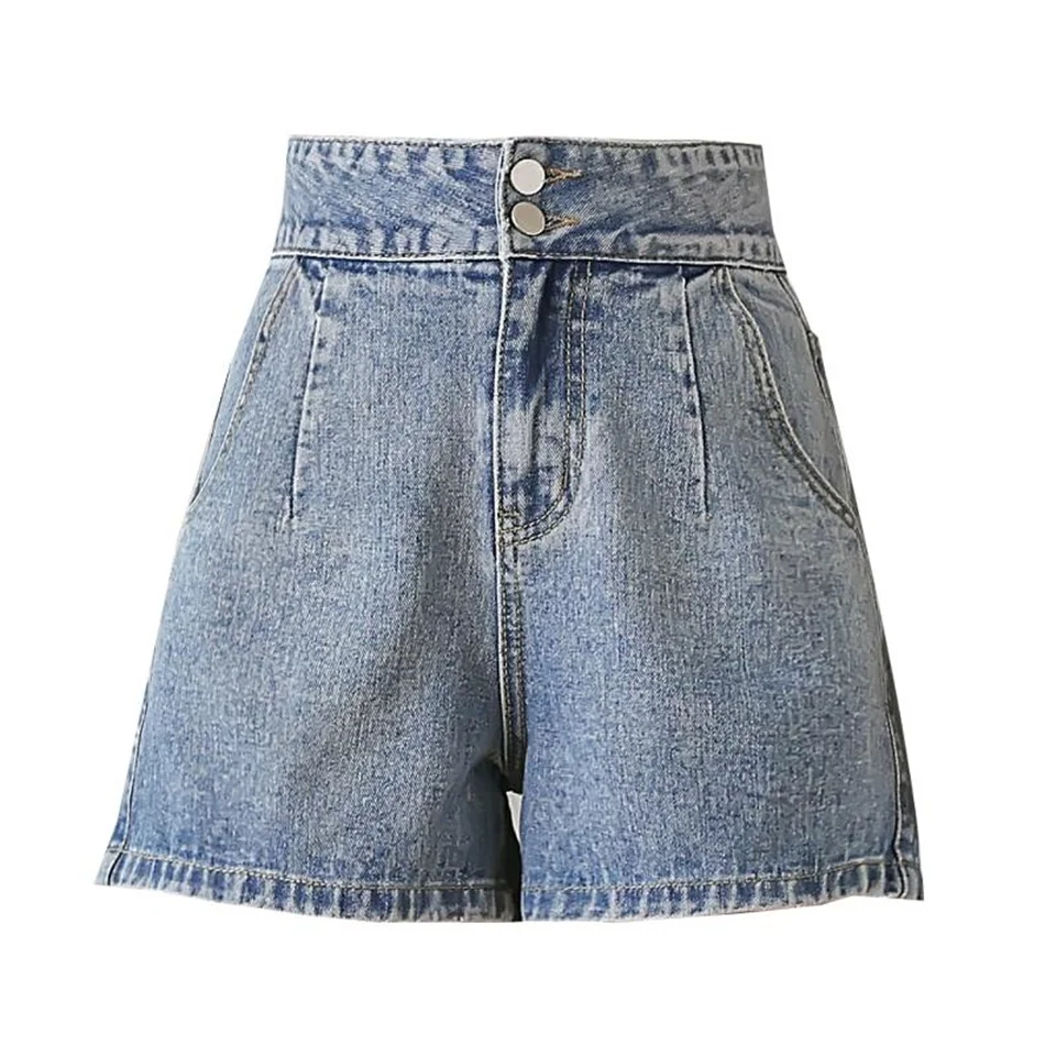 

Summer All-match Women Denim Shorts Vintage High Waist Holiday Wide Leg Female Casual Fashion Ladies Shorts Jeans Femme