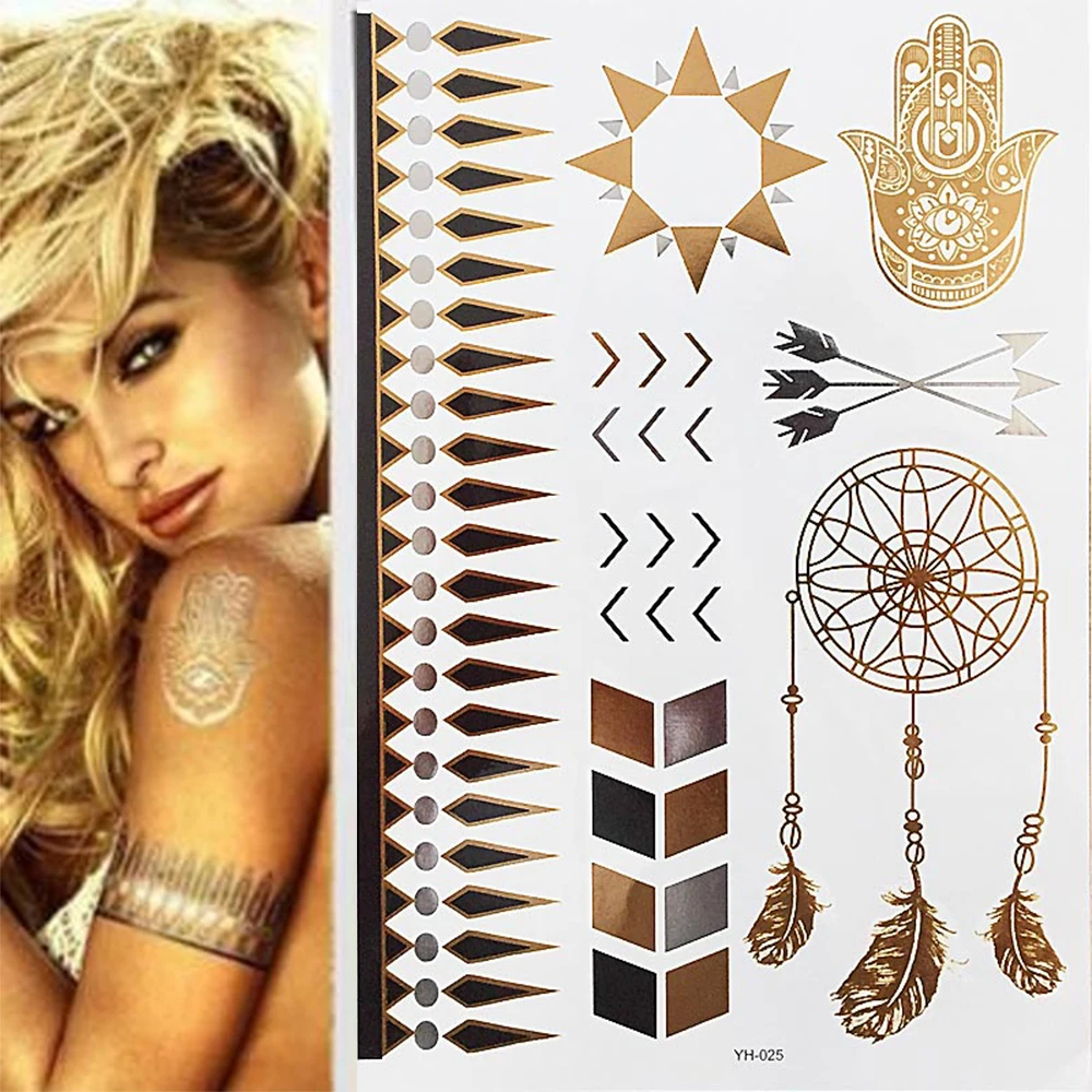 1 шт. водостойкая блестящая металлическая татуировка золото серебро женская мода
