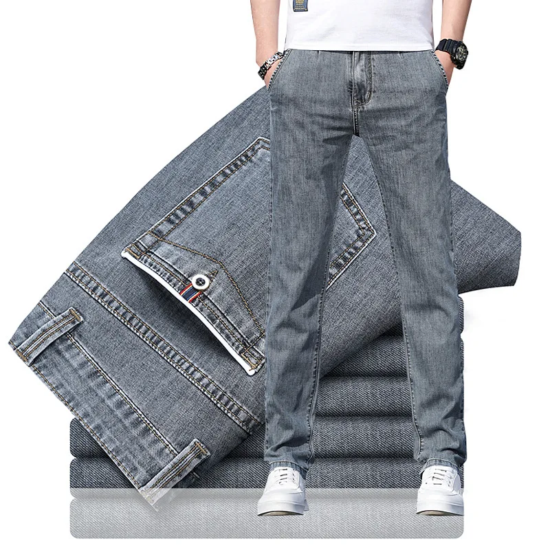 

Брендовые джинсы 2021, мужские весенне-осенние новые модные серые свободные Стрейчевые прямые брюки, мужские Модные уличные джинсы, мужские б...