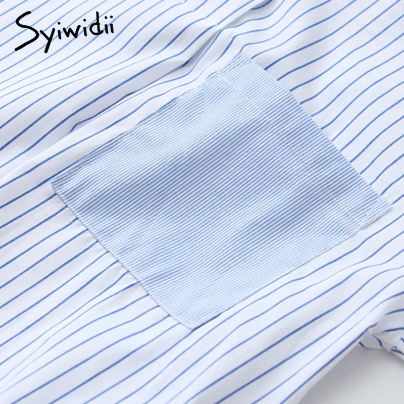 Женская блузка с бантом Syiwidii небесно голубой и белый полосатый топ длинными