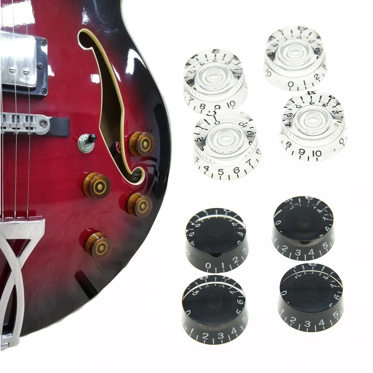 

Clear and Black Speed Knobs Guitar Bass Volume Tone Speed Control Knobs for EPI LP Numerals Dial Knobs