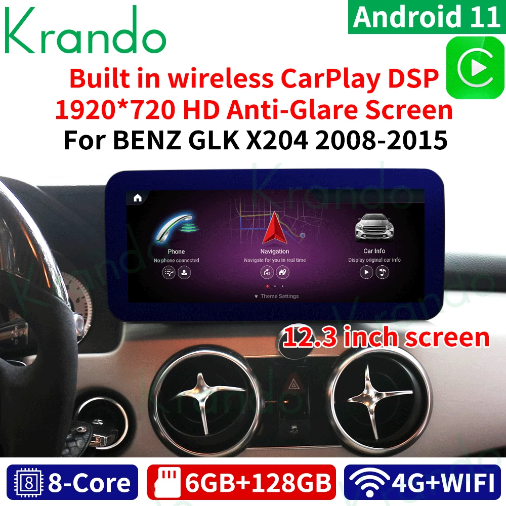 

Автомагнитола Krando, Android 11,0, 12,3 дюйма, для Mercedes BENZ GLK 2008-2016, GPS, мультимедийный плеер, Авторадио с сенсорным экраном
