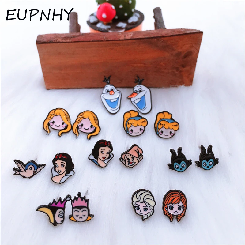 EUPNHY мультфильм эмаль принцесса серьги гвоздики для женщин милые девушки