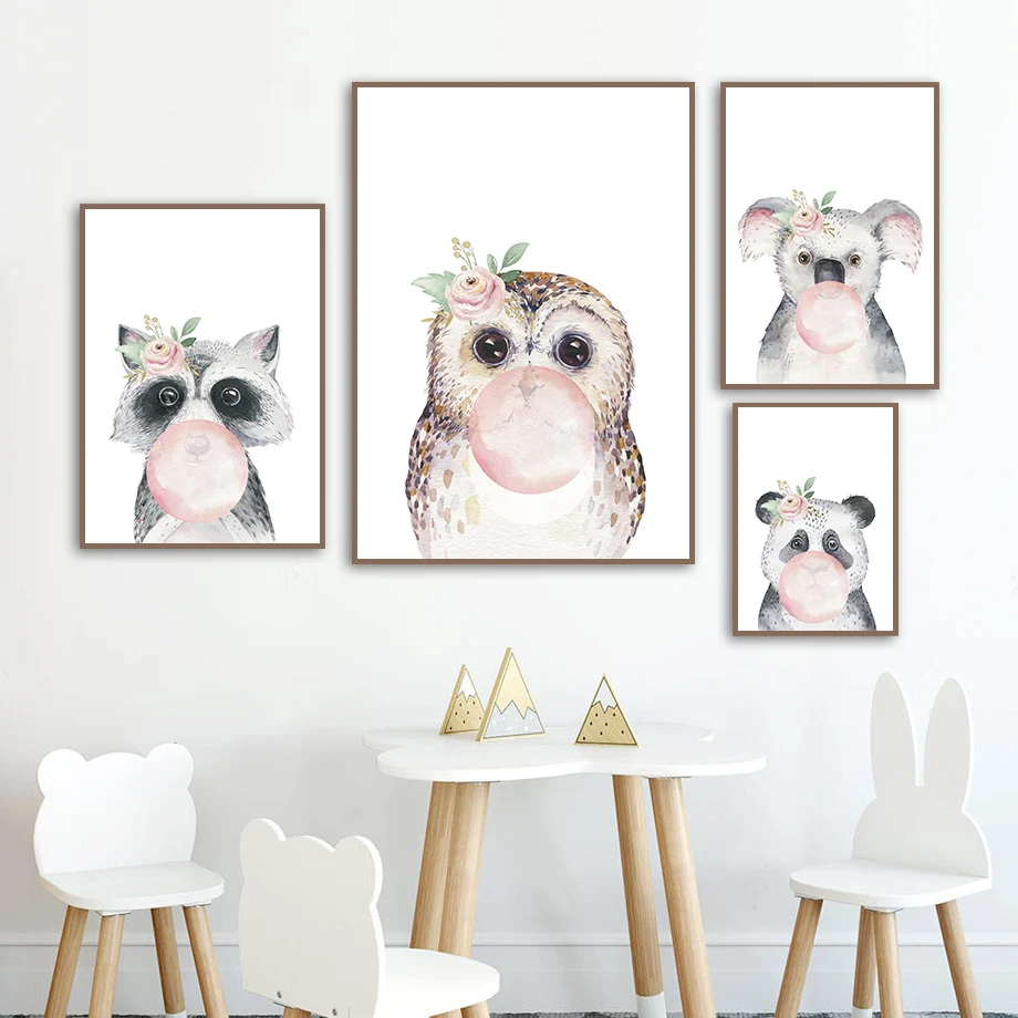 Жираф Панда Сова коала енот лиса цветок настенная Картина на холсте