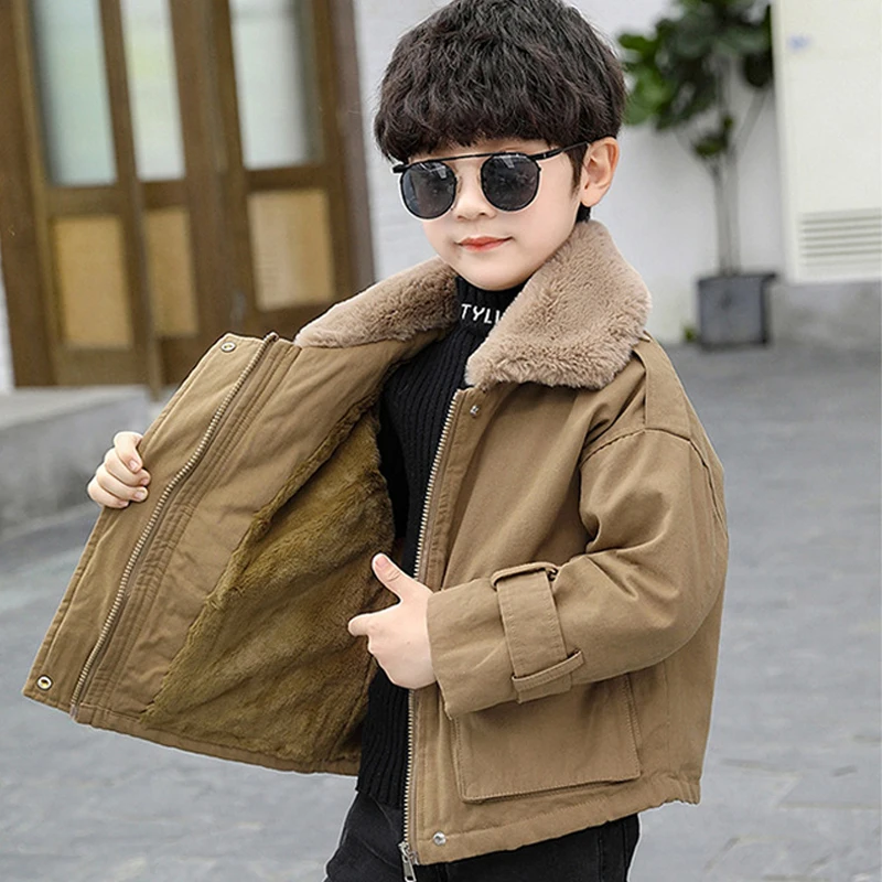 

2021 Winter Jacket for Boys Children Outwear Girls Velvet Plus Coat Kids Thick Mink Fur Collar Warm Windbreaker Baby Boy Clothes