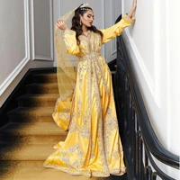 muslim evening dress moroccan kaftan long sleeve satin prom dresses arabic dubai lace appliques robe de soiree ev116