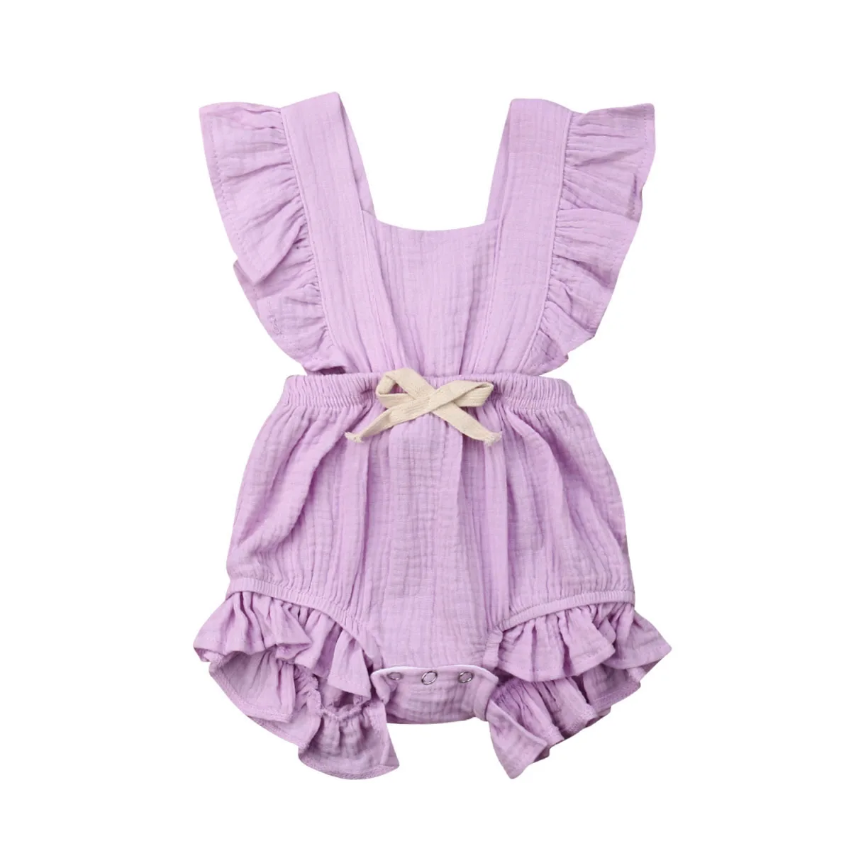 Light Purple Комбинезон для новорожденных без рукавов, Одноцветный комбинезон с рюшами для маленьких девочек, летняя одежда пляжный костюм, комплект одежды из 1 предмета, для детей от 0 до 24 месяцев - Цвет: Light Purple