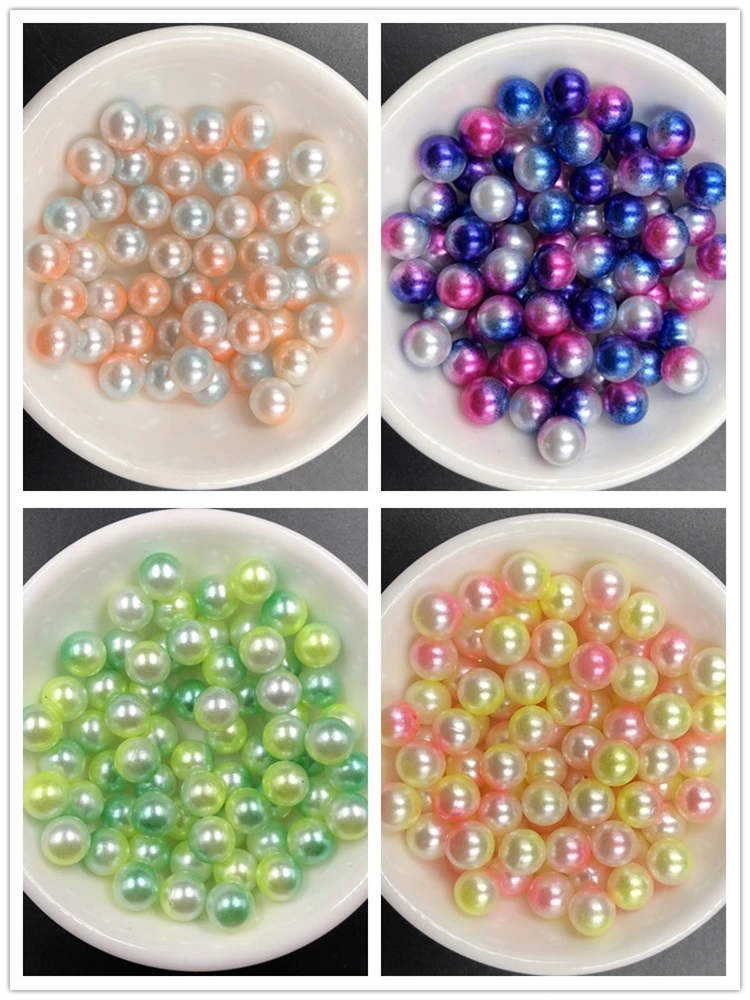 

100pcs 8mm non-porous Double color iridescence pearl round acrylic imitation pearl DIY handmade jewelry sewing decorative Nails