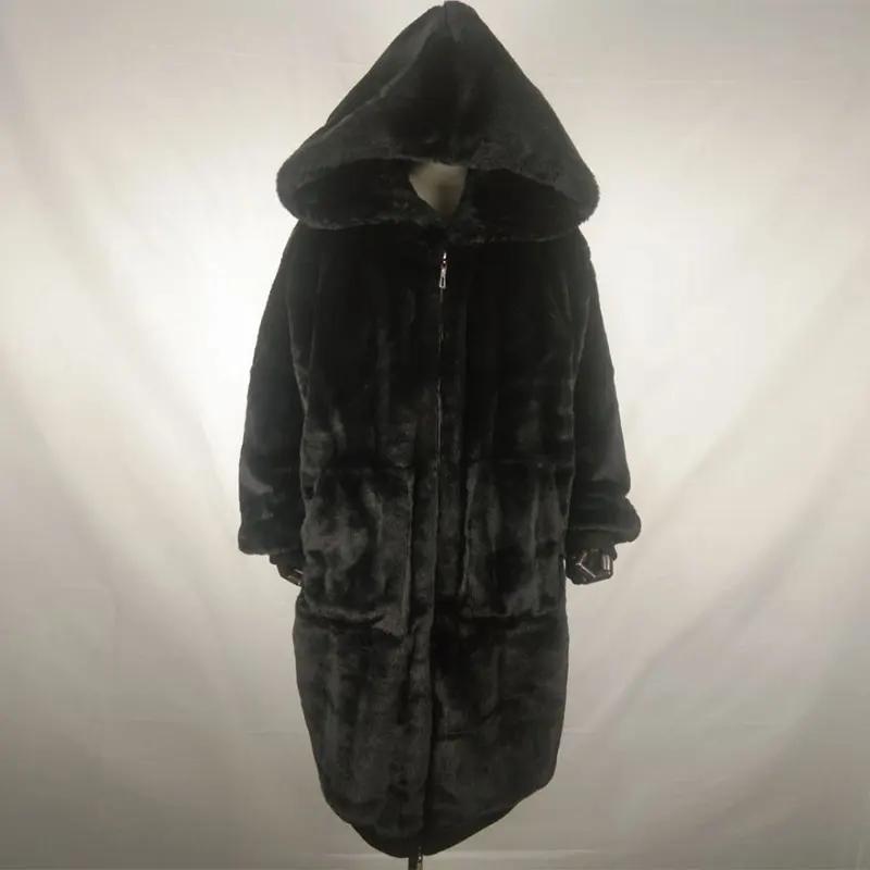 30 Degrees Fur Coat Women Casual Hoodies Furry Thick Warm Long Faux Rabbit Fur Jacket Loose Winter Coat Women OverCoat