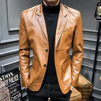 autumn faux leather suit jackets men solid motorcycle long sleeve blazer coats fashion casual slim business pu outwear male 6xl