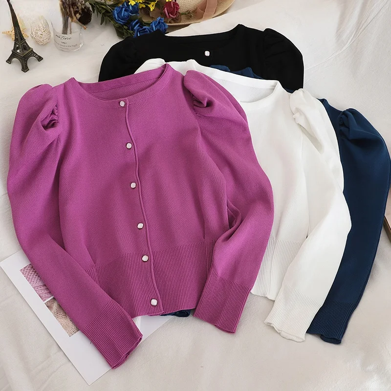 

New Arrival Elegant Sweater Women Solid Color Single Breasted Short Cardigans Korean Fashion New Knitwear Tops 91149