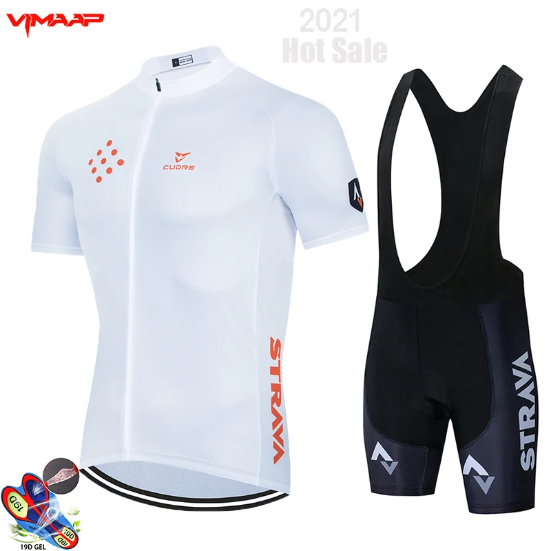 

2021 STRAVA White Cycling Jersey 19D Bib Set MTB Uniform Bike Clothing Quick Dry Bicycle Wear Clothes Mens Short Maillot Culotte