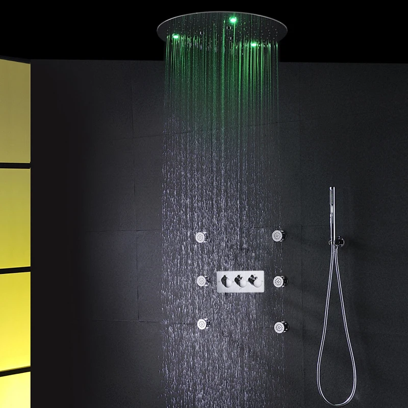 Ceiling Shower Head Set 20 Inch Misty Rainfall Showerhead Ultra-thin Colorful Bathroom Hot Cold Mixing Spa Faucets | Обустройство