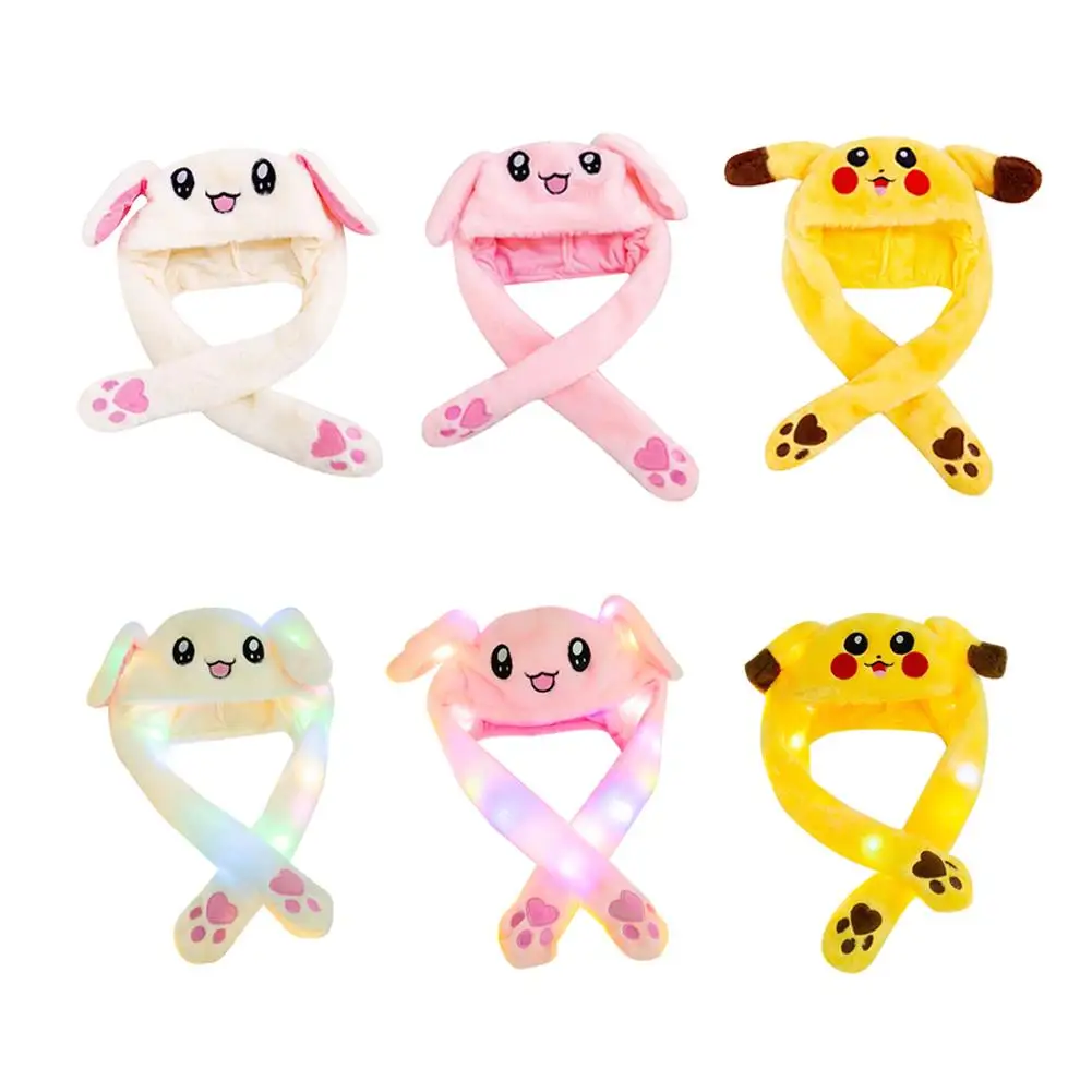 

Милая светящаяся/светильник ящаяся плюшевая шапка кролика, 1 шт., забавная игровая игрушка, движущиеся уши кролика, подушка безопасности, де...