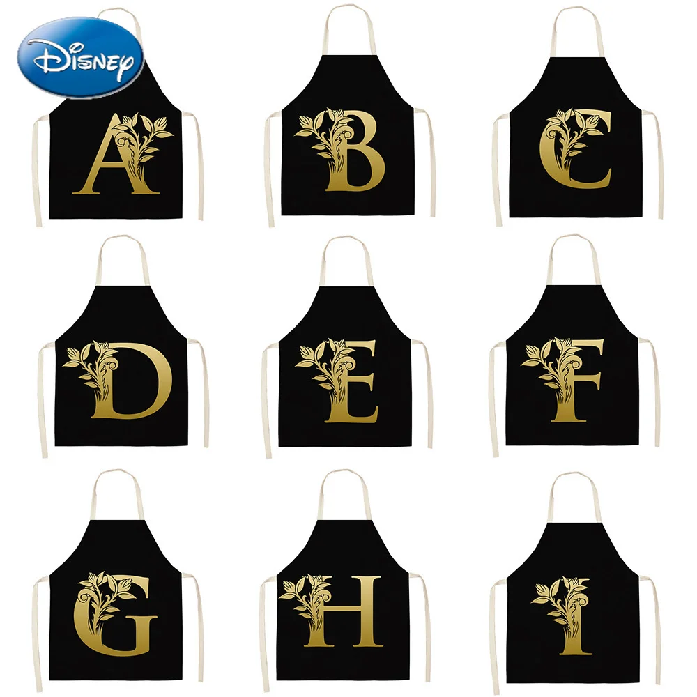 

Disney women’s kitchen apron with black and gold letters, cotton linen, for cleaning the house