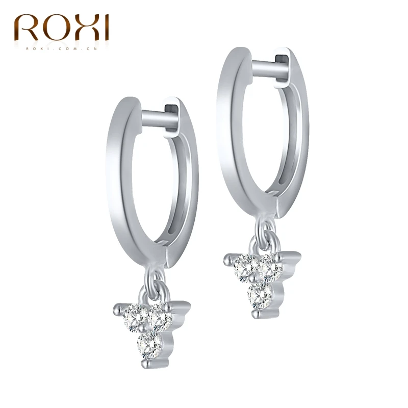 Женские круглые серьги-кольца ROXI из серебра 925 пробы с фианитами модные ювелирные