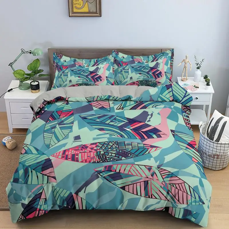 

3D Leaves Printed Bedding Set Single Twin Full Queen King Size Duvet Cover with Pillowcase 2/3pcs s